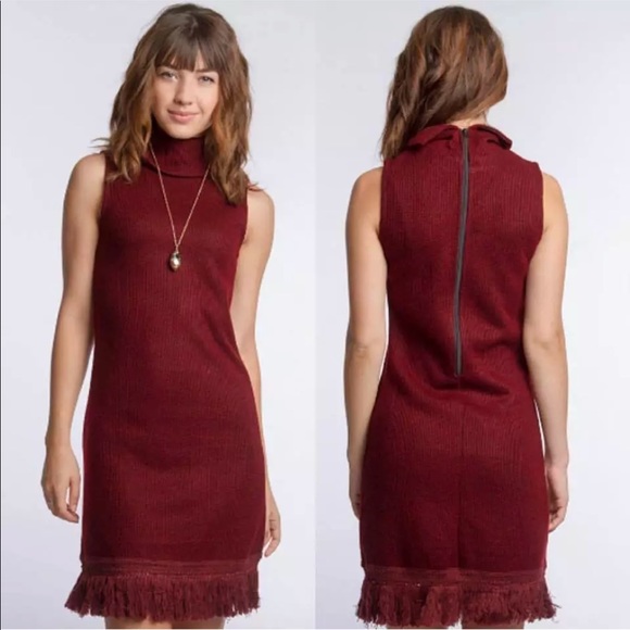 ‼️LAST ONE‼️ Burgundy Turtleneck Fringe Dress - Picture 2 of 5